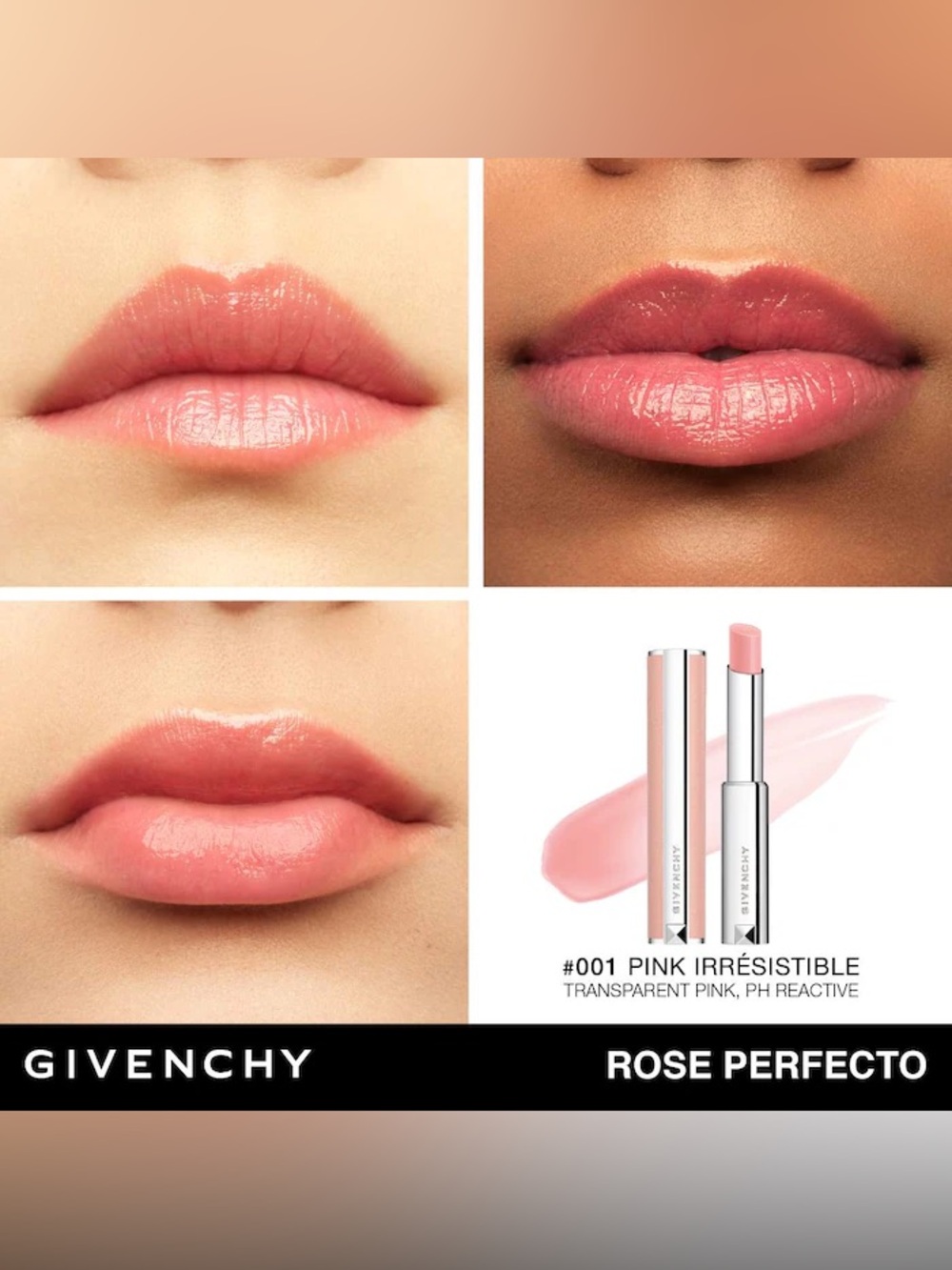Givenchy Rose Perfecto Lip Balm 24H Hydration in 001 Irresistible Pink 1.5gms